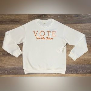 NWT TREASURE & BOND VOTE FOR THE FUTURE SWEATSHIRT SIZE MEDIUM IN WHITE/ORANGE